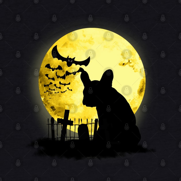 French bulldog frenchie and bats with moonlight by Collagedream